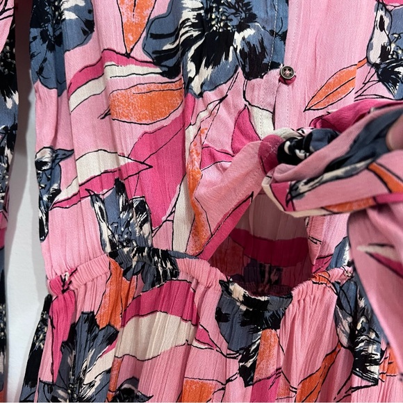 Billabong NWT Sittin Pretty Floral Long Bell Sleeve Romper Tie-front in Pink, M - Picture 8 of 15